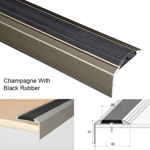 Anodised Aluminium Stair Nosing For Tread Edges With Non Slip Rubber