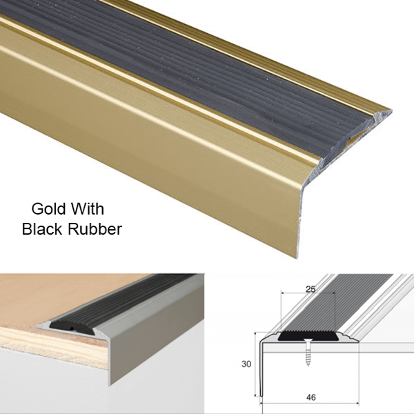 Anodised Aluminium Stair Nosing For Tread Edges With Non Slip Rubber