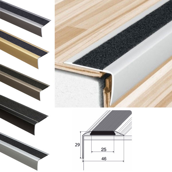 Anodised Aluminium Stairs Nosing Edge Trim With Anti-Slip Tape