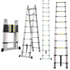 Aluminum Telescopic Ladder Lightweight Extension Ladder with Stabilizer Bar with Non-Slip Rubber Feet 