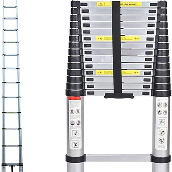 Aluminum Telescopic Ladder Lightweight Extension Ladder with Stabilizer Bar with Non-Slip Rubber Feet 