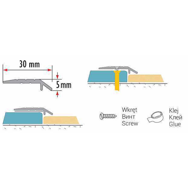 Anodised Aluminium Door Threshold Ramp Floor Bar Edge Trim