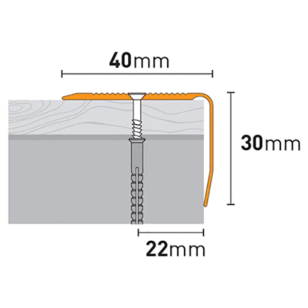 Anodised 40mm x 30mm Non Slip Screw Fix Aluminium Stair Tread Nosing Trim