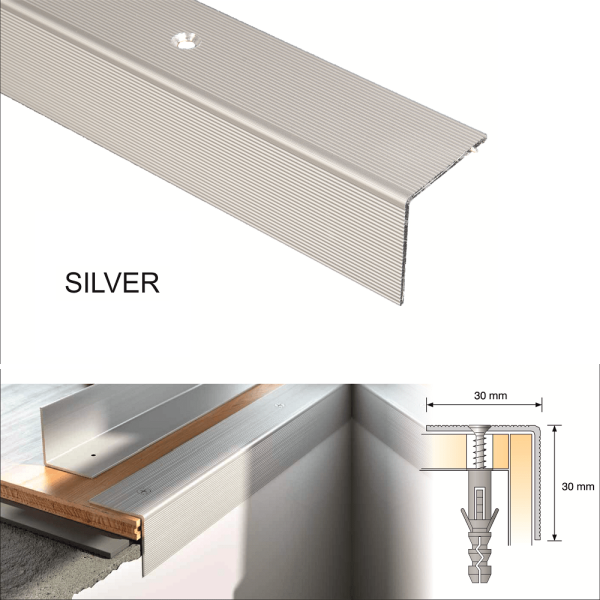 Anti Slip Anodised Aluminium Ribbed Treads Stair Nosing Edge Trim