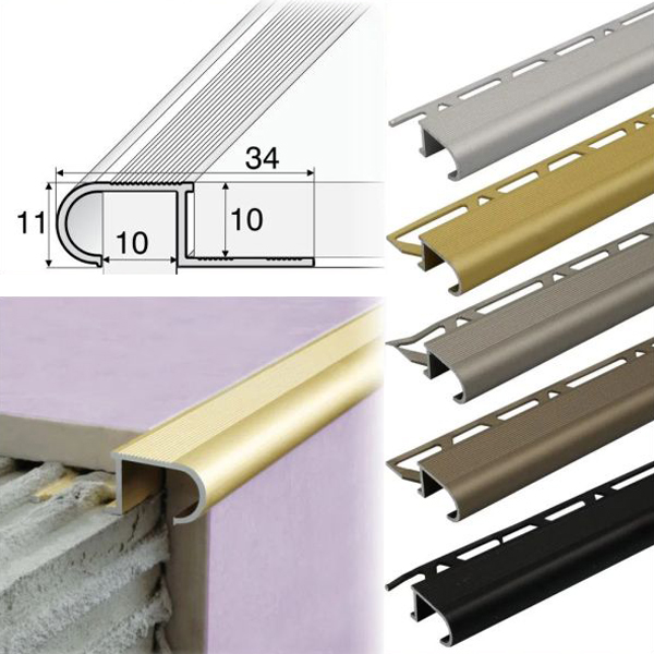 Anti-Slip Stair Nosing Edge Trim Step Edging For Tiles 34mm x 11mm x 10mm