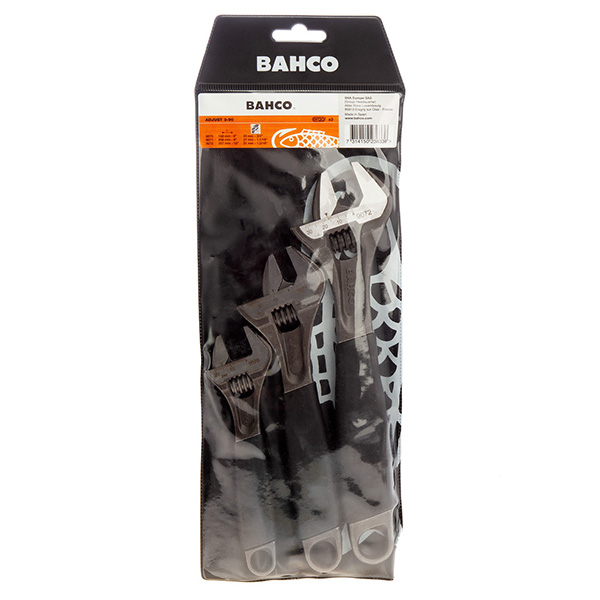 Bahco Oil-Resistant Rubber Handle Adjustable Wrench Set of 3