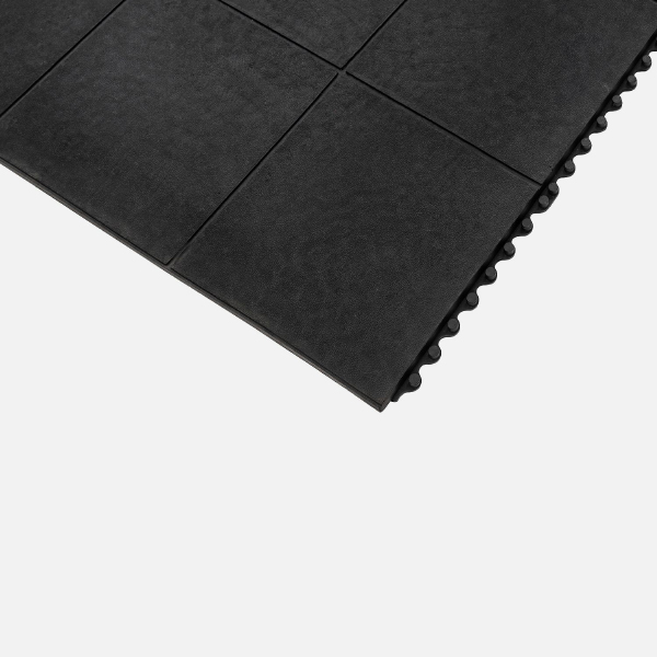 Black Plain Rubber Solid Top Interlock Floor Protection Mat - 100% Nitrile