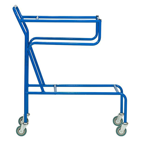 Blue Steel Tote Box Trolley With Rubber Wheels