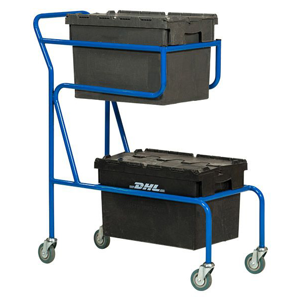 Blue Steel Tote Box Trolley With Rubber Wheels