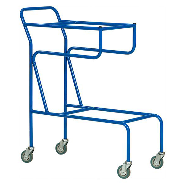 Blue Steel Tote Box Trolley With Rubber Wheels