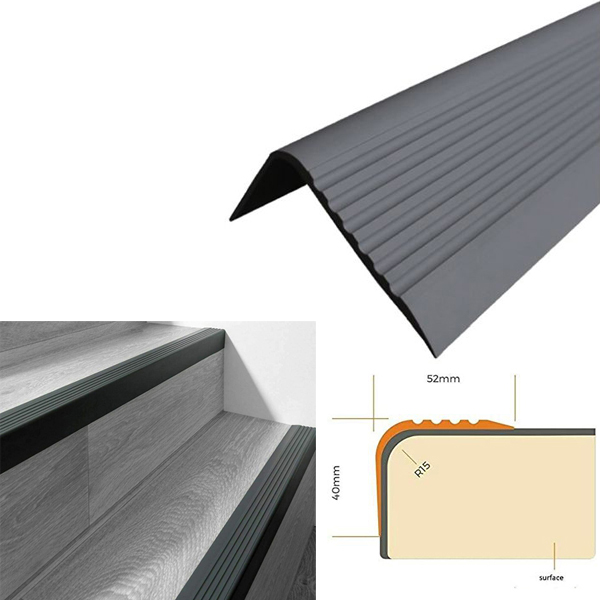 Bullnose Non Slip Stair Nosing 52mm x 40mm PVC Rubber Angle Step Edge