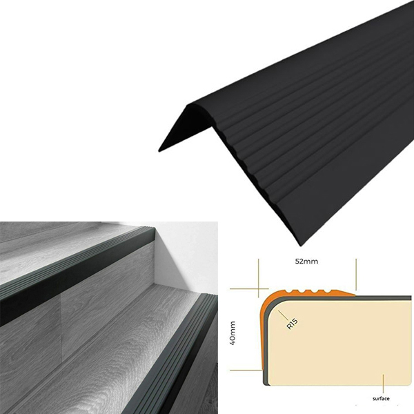 Bullnose Non Slip Stair Nosing 52mm x 40mm PVC Rubber Angle Step Edge