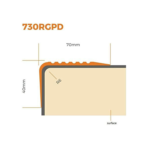 Bullnose Stair Nosing 70mm x 40mm Non Slip PVC Rubber Angle Step Edge