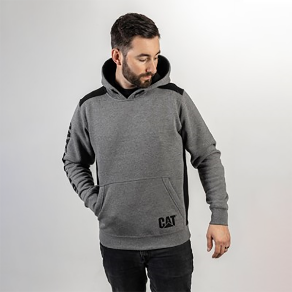 CAT Heather Grey Logo Panel Hooded Sweatshirt