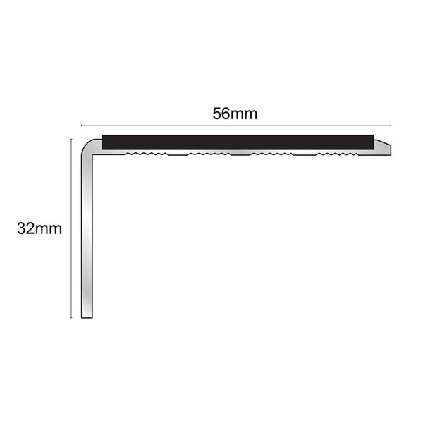 Commercial Stair Nosing Edge Trim 56mm x 32mm With Non Slip Pvc Insert Aluminium