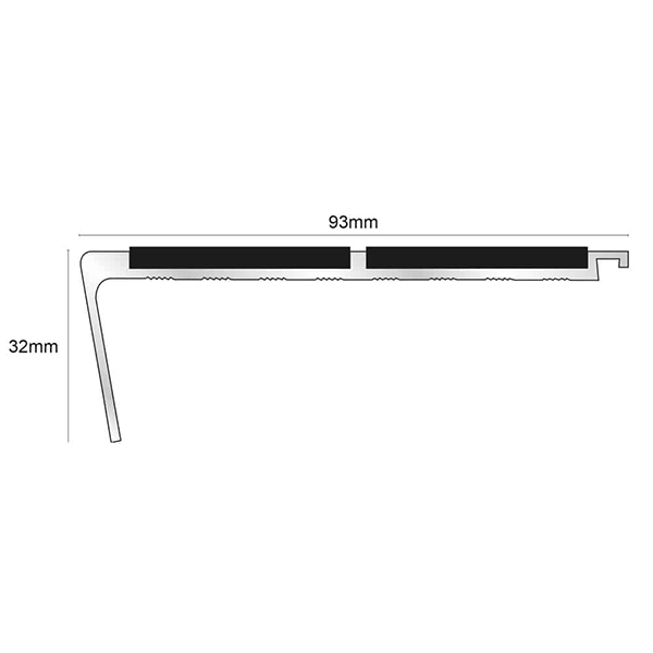Commercial Stair Nosing Edge Trim 93mm x 32mm Non Slip PVC Insert