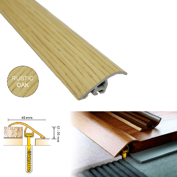 Door Threshold 40mm wide for Connecting wooden Laminate Carpet Vinyl or tiled floors UPVC Wood Effect