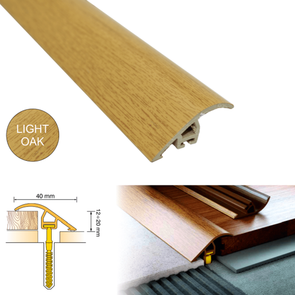 Door Threshold 40mm wide for Connecting wooden Laminate Carpet Vinyl or tiled floors UPVC Wood Effect