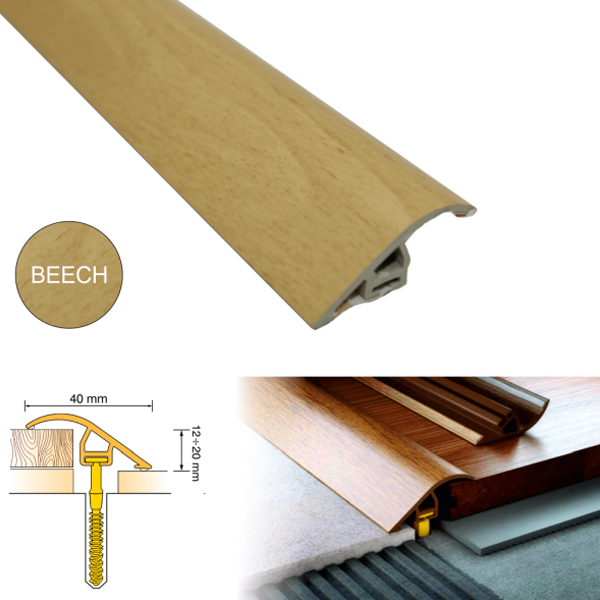 Door Threshold 40mm wide for Connecting wooden Laminate Carpet Vinyl or tiled floors UPVC Wood Effect