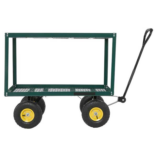 Double Tier Turntable Green Trolley with Mesh Base