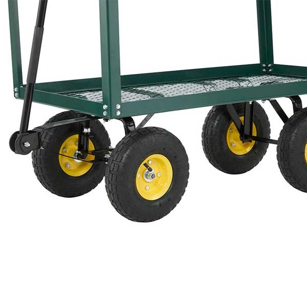 Double Tier Turntable Green Trolley with Mesh Base