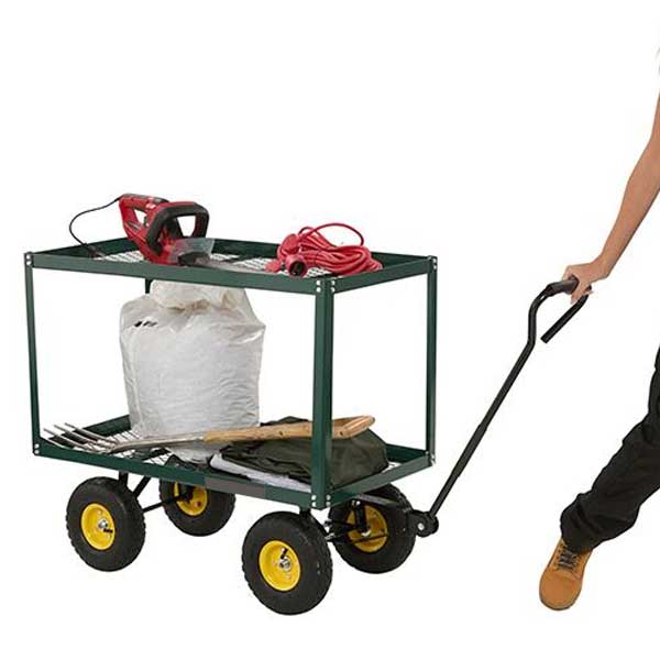 Double Tier Turntable Green Trolley with Mesh Base