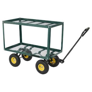 Double Tier Turntable Green Trolley with Mesh Base