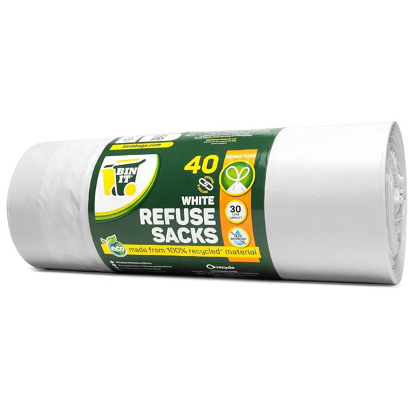 Drawstring Bin Liners White 40 Bags