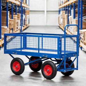 Durable Blue Pull Along Cart With Four Mesh Side Panels