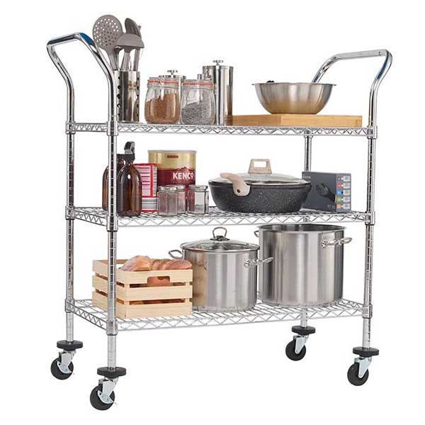 Durable Chrome Plated Wire Mesh Silver Trolley