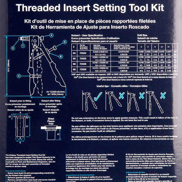 Eclipse Vibration Resistant & Portable Threaded Insert Setting Tool Kit with 4 Noses 