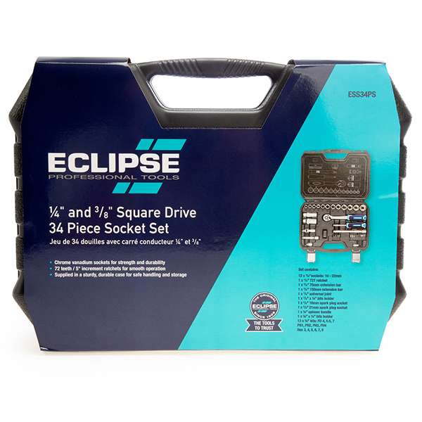 Eclipse Strong and Durable Socket Set 1/4in & 3/8in Square Drive (34 Piece)