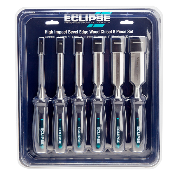 Eclipse High Impact Bevel Hardened & Tempered Cr-V Steel Blade Edge Wood Chisel Set 6 Piece