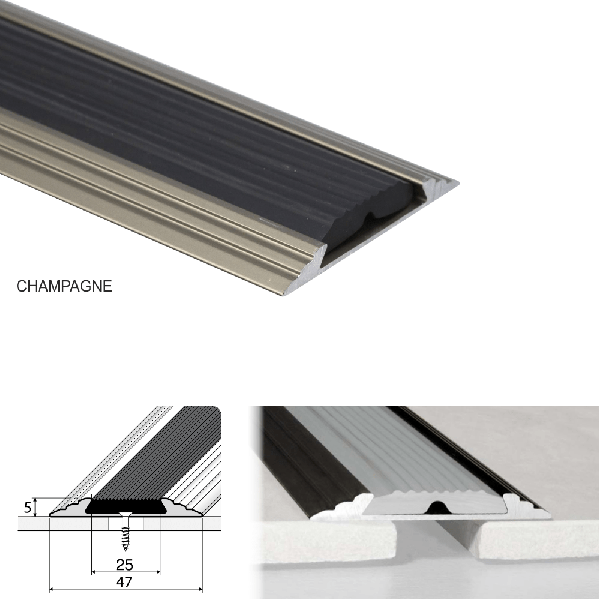 Flat Door Threshold Profile Anodised Non Slip Aluminium