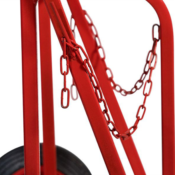 Red Steel Gas Bottle Trolley On Black Wheels