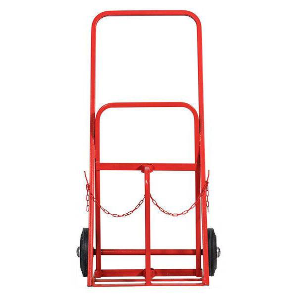 Red Steel Gas Bottle Trolley On Black Wheels