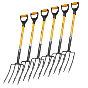 Groundhog Digging Forks 4-Tine Pack for Soil Aeration and Root Excavation (Pack of 6)