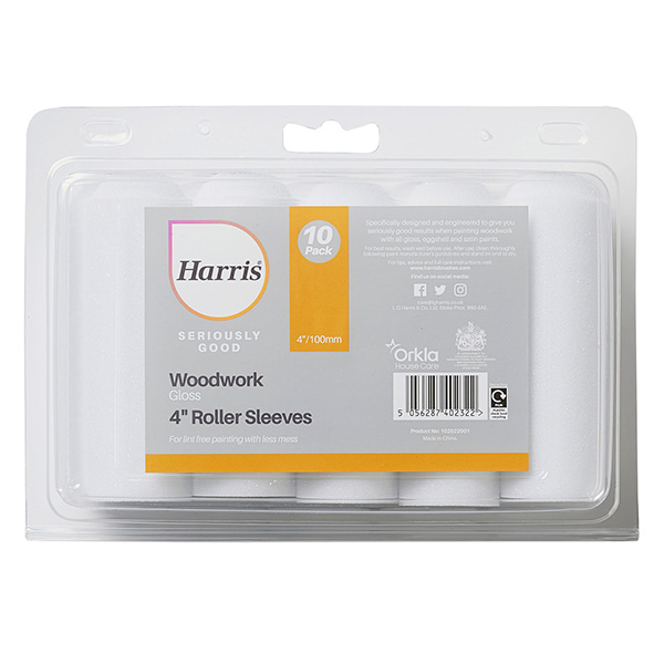 Harris Woodwork Gloss Mini Roller Sleeve 4 Inches (10 Pack)