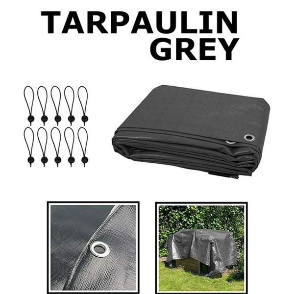 Heavy Duty 200GSM Reinforced Waterproof Tarpaulin Cover + 10 Bungee Balls