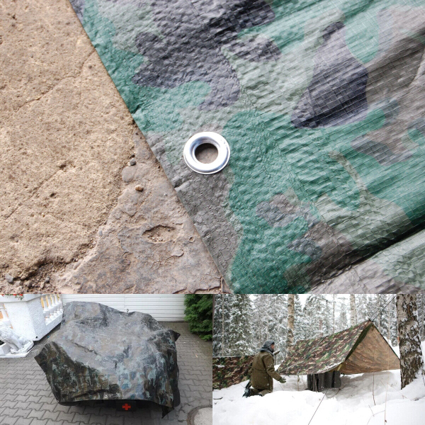 85 gsm Waterproof Camo Tarpaulin Cover Ground Sheet Tent With 4 Bungee Balls 