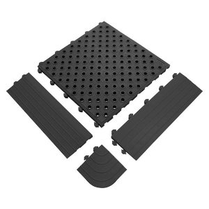 Heavy-Duty Interlocking Anti Fatigue Black & Yellow Tiles