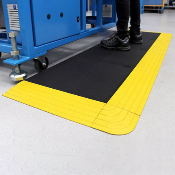 Heavy-Duty Interlocking Anti Fatigue Black & Yellow Tiles