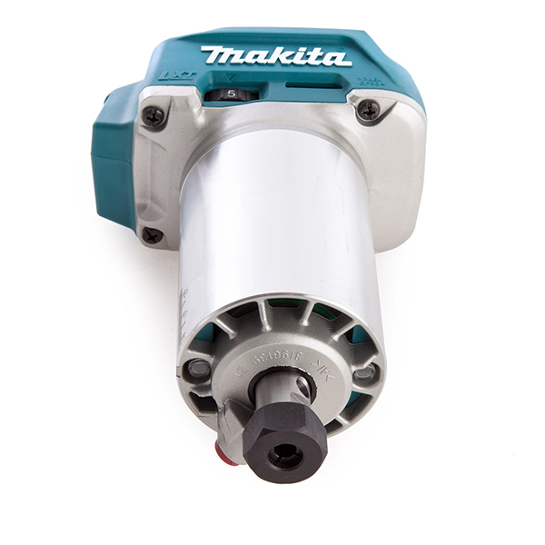 Connectable to Dust Extractor Makita Brushless Router/Trimmer (Body Only) with Trimmer Base & Straight Guide in Makpac