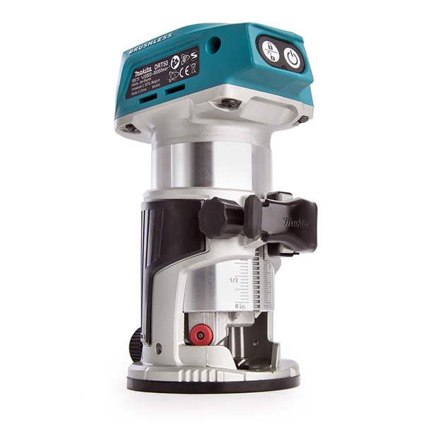 Connectable to Dust Extractor Makita Brushless Router/Trimmer (Body Only) with Trimmer Base & Straight Guide in Makpac