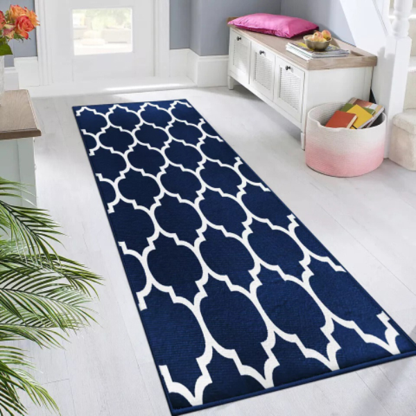 Non Slip Ava Navy Crystal Hallway Runner Washable Rugs Kitchen Carpet Floor Mats