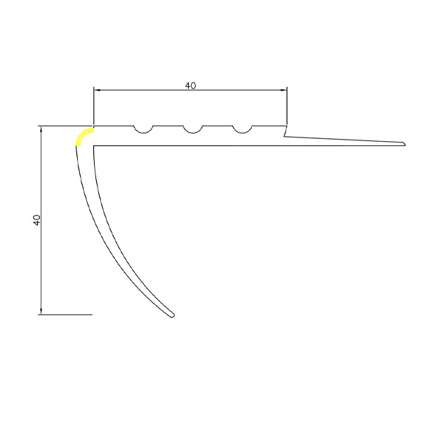 Non-Slip Flexible Bullnose Stair Nosing 40mm x 40mm Warning