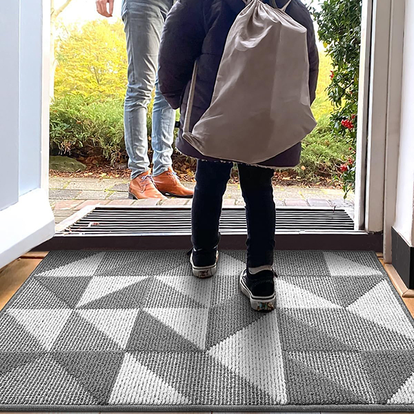 Non-Slip Machine Washable Entrance Rug Indoor Mat , Absorbent Plaid Mat for Muddy Wet Shoes and Paws