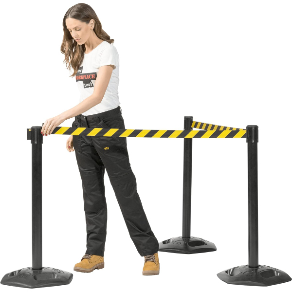Outdoor Barrier Posts with Black Belt Rope