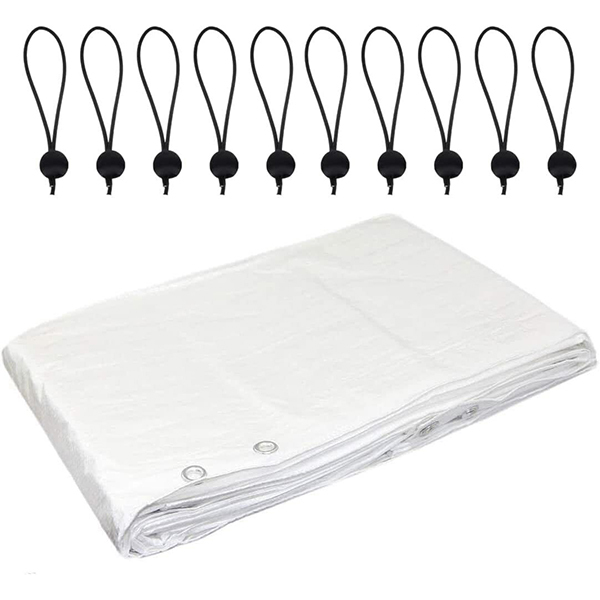 Premium Line 90 GSM White Tarpaulin Waterproof Camping Ground Sheet + 10 Bungee Balls