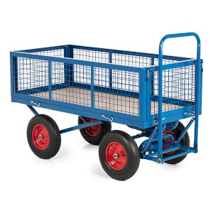 Durable Blue Pull Along Cart With Four Mesh Side Panels